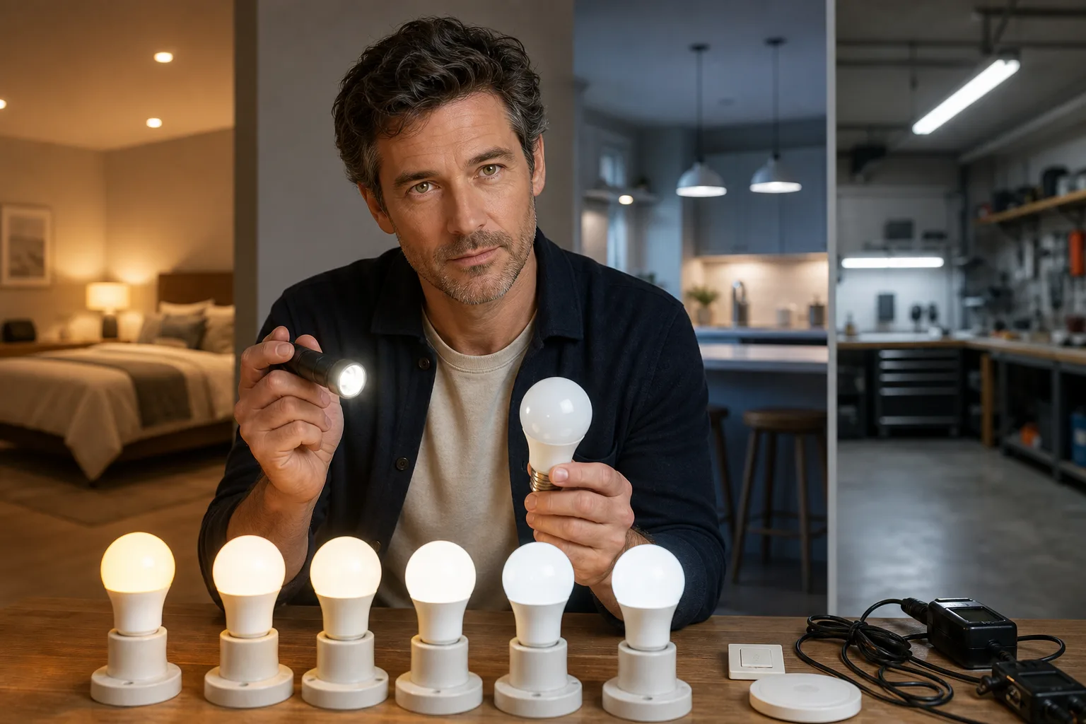 Warm and cool LED bulbs illuminating the same neutral wall