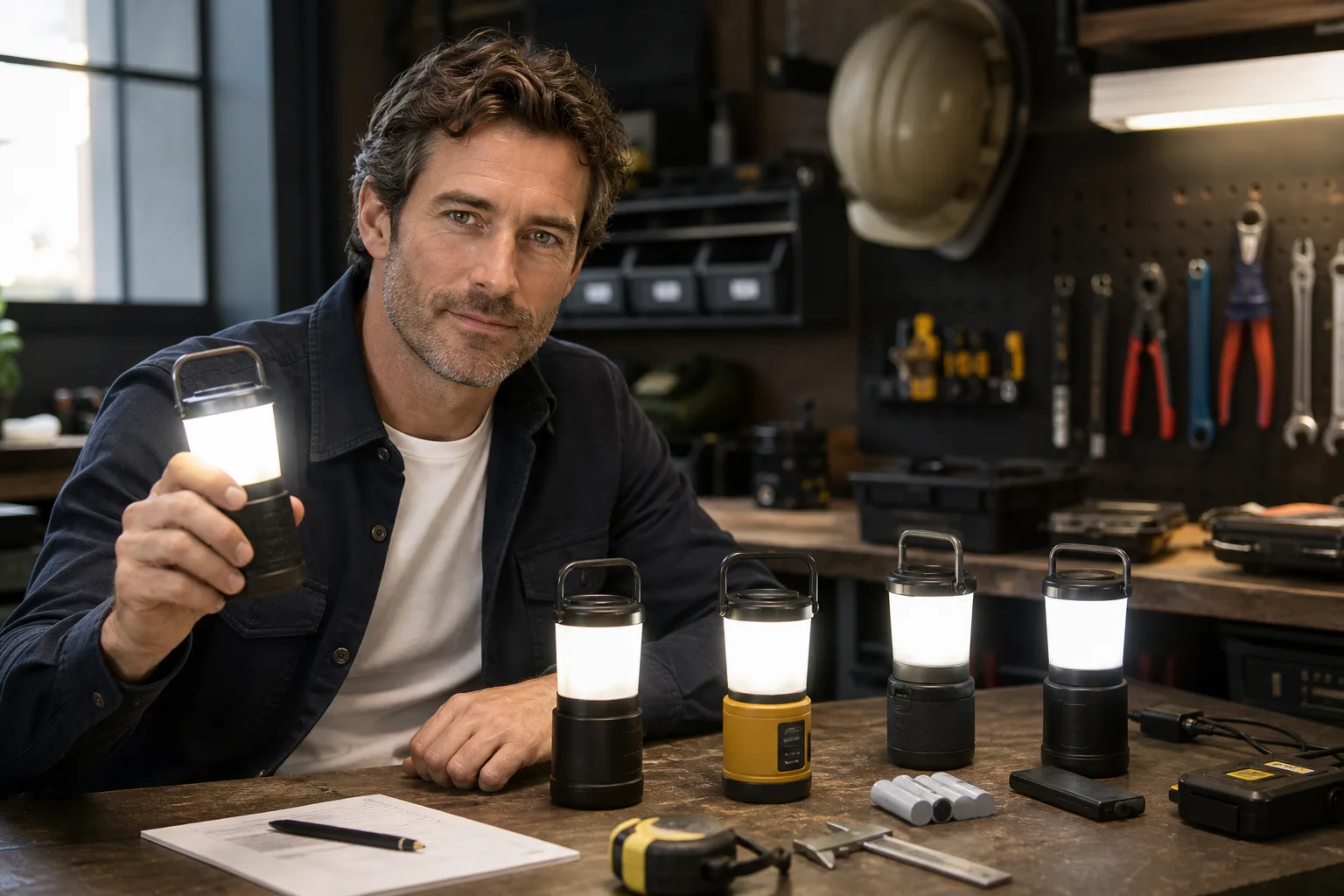 Rechargeable table lamp maintaining steady light beside a declining battery indicator